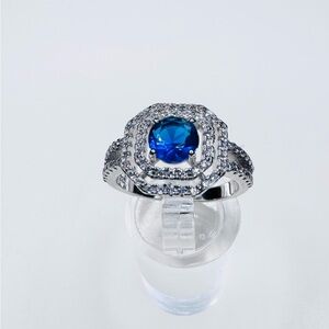 STERLING SILVER BLUE SAPPHIRE & SIMULATED DIAMONDS (video)